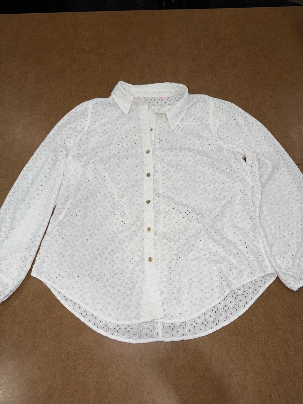 Lilly Pulitzer See Breeze White Eyelet Button-Down • NO Size Tag • NO Lining
